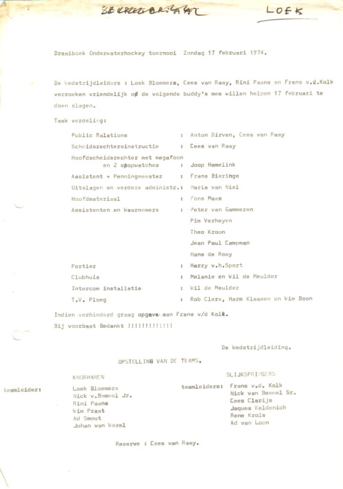 Draaiboek OWH toernooi, Zo17feb,1974