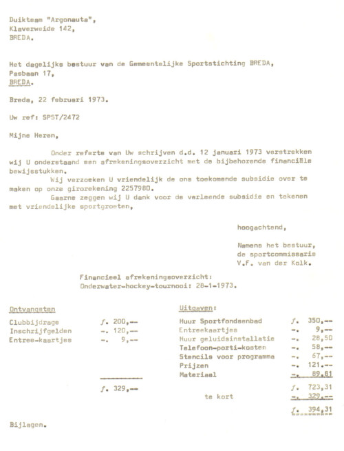 oa. financiele afrekening 1973
